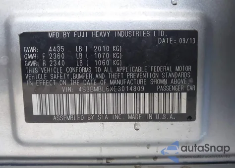 2014 Subaru Legacy 2.5I Limited z USA, uszkodzony, nr VIN 4S3BMBL6XE3014809